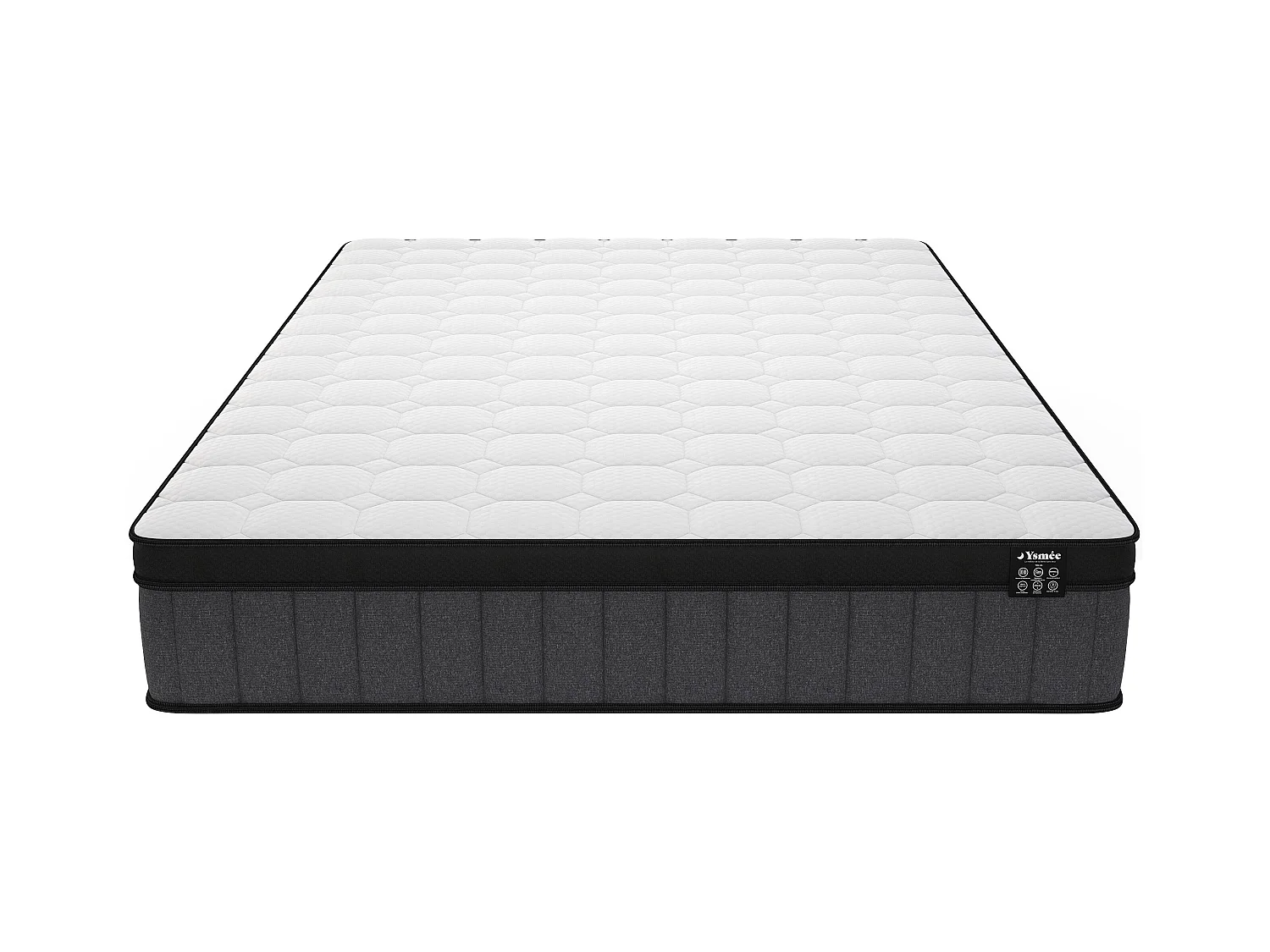 Matelas 200 x 200 cm hybride ressorts ensachés 7 zones et gel à mémoire de forme ép.25cm - TOLCA de YSMÉE