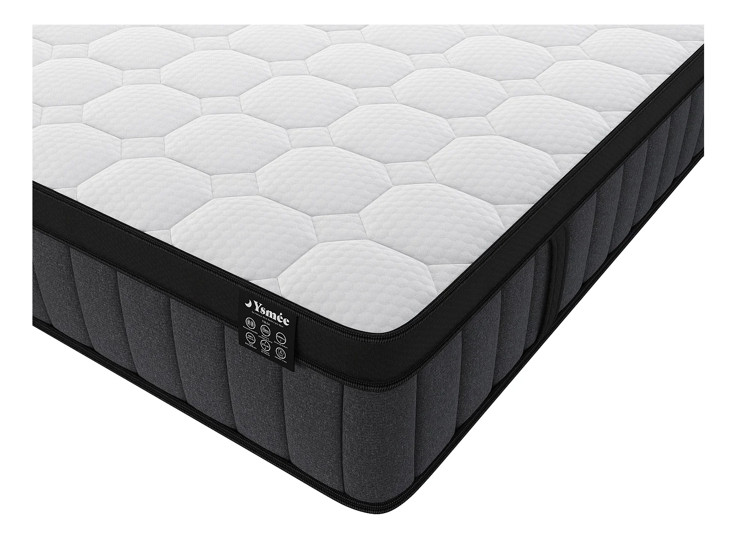 Matelas 200 x 200 cm hybride ressorts ensachés 7 zones et gel à mémoire de forme ép.25cm - TOLCA de YSMÉE