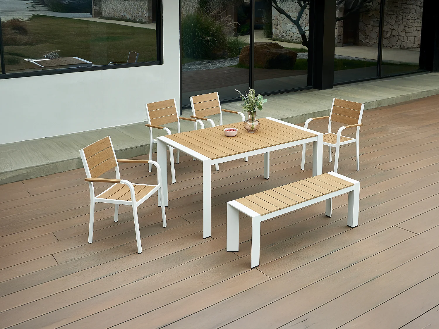 Banc de jardin en aluminium L.130 cm - Naturel clair et blanc - NYROS de MYLIA