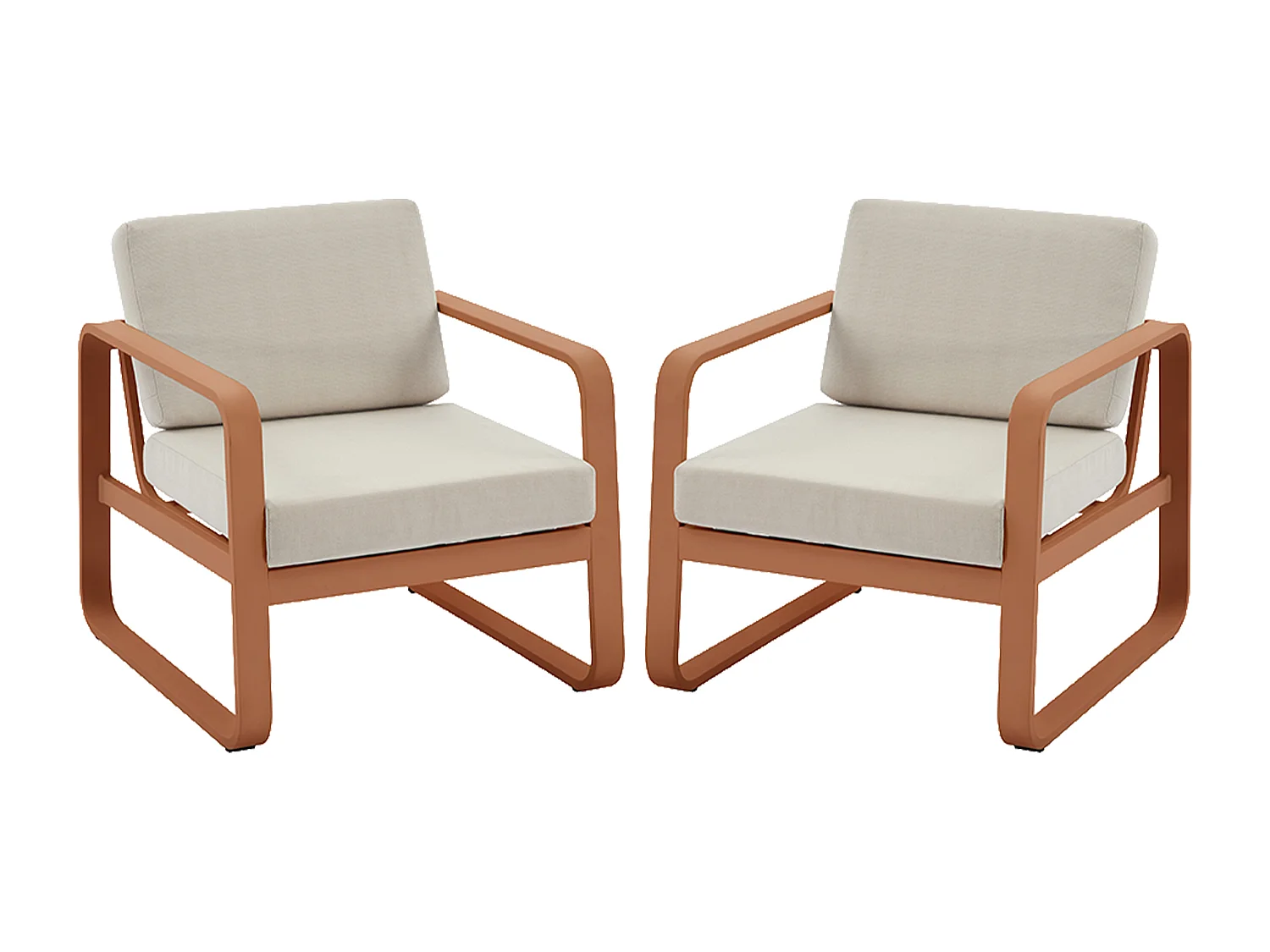 Lot de 2 fauteuils de jardin en aluminium - Cuivré avec coussins beiges - LOMIA de MYLIA