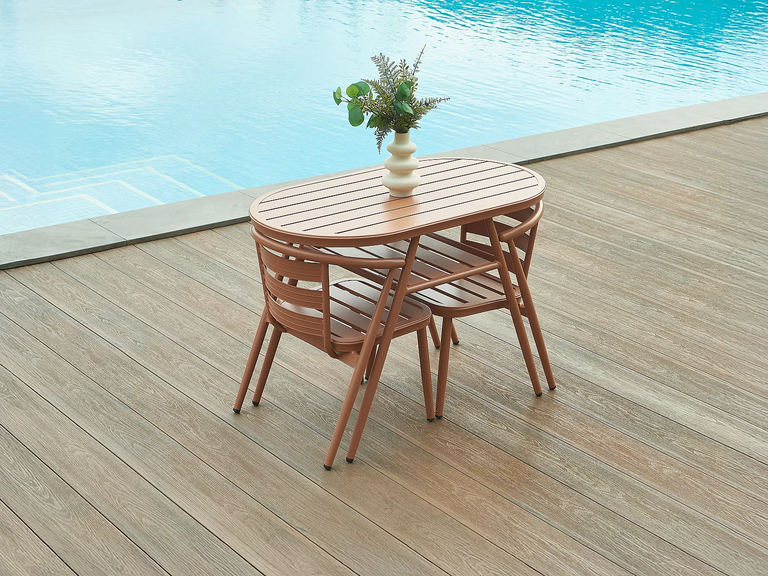 Garten-Essgruppe: Tisch + 2 Fauteuils - Aluminium - Kupfer - ADEA de MYLIA