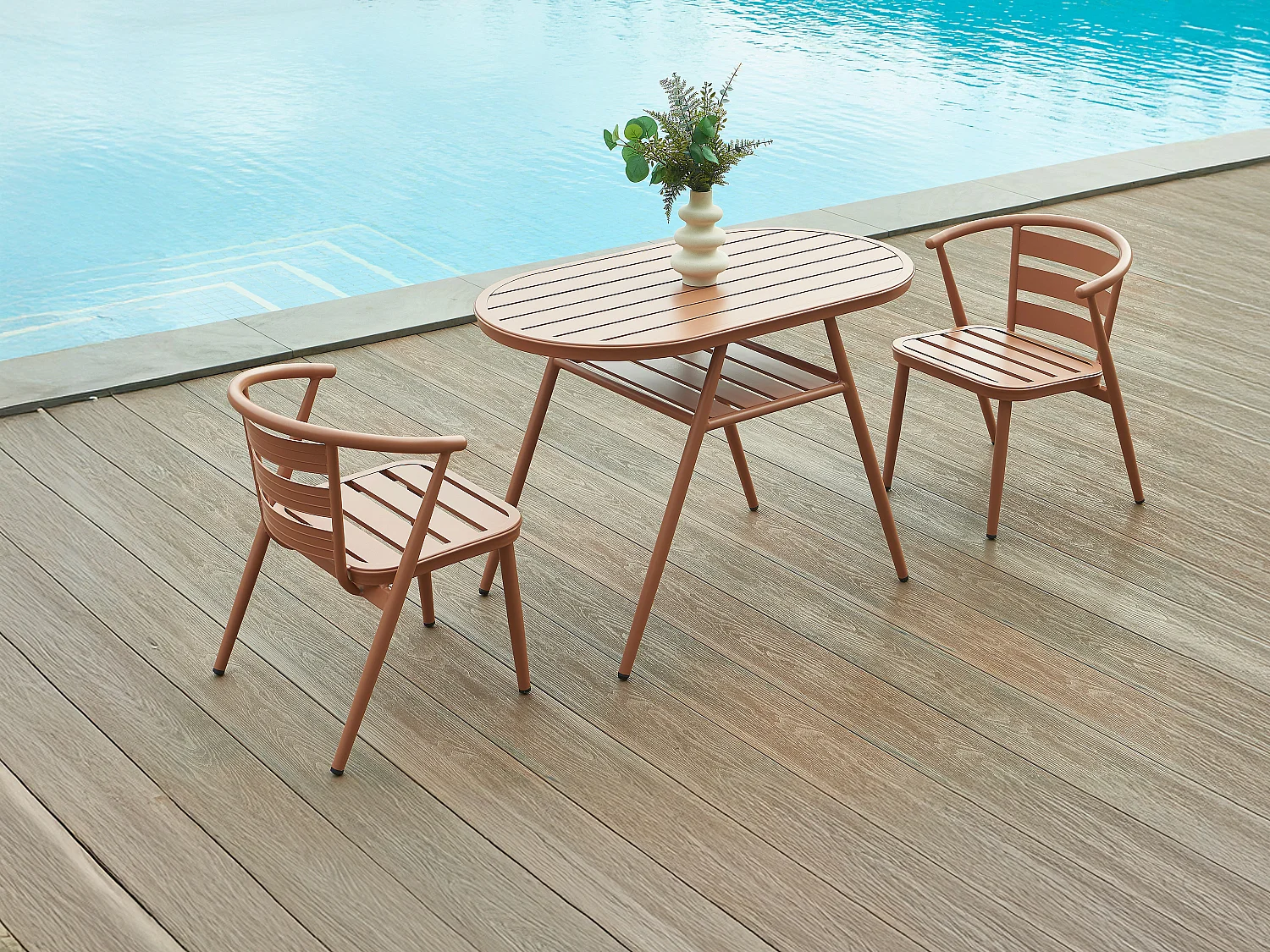 Garten-Essgruppe: Tisch + 2 Fauteuils - Aluminium - Kupfer - ADEA de MYLIA