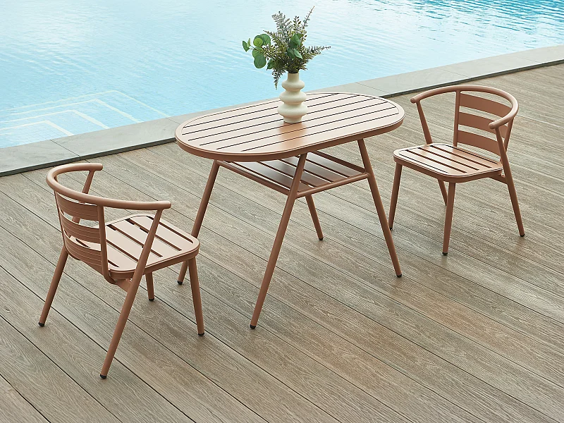 Garten-Essgruppe: Tisch + 2 Fauteuils - Aluminium - Kupfer - ADEA de MYLIA