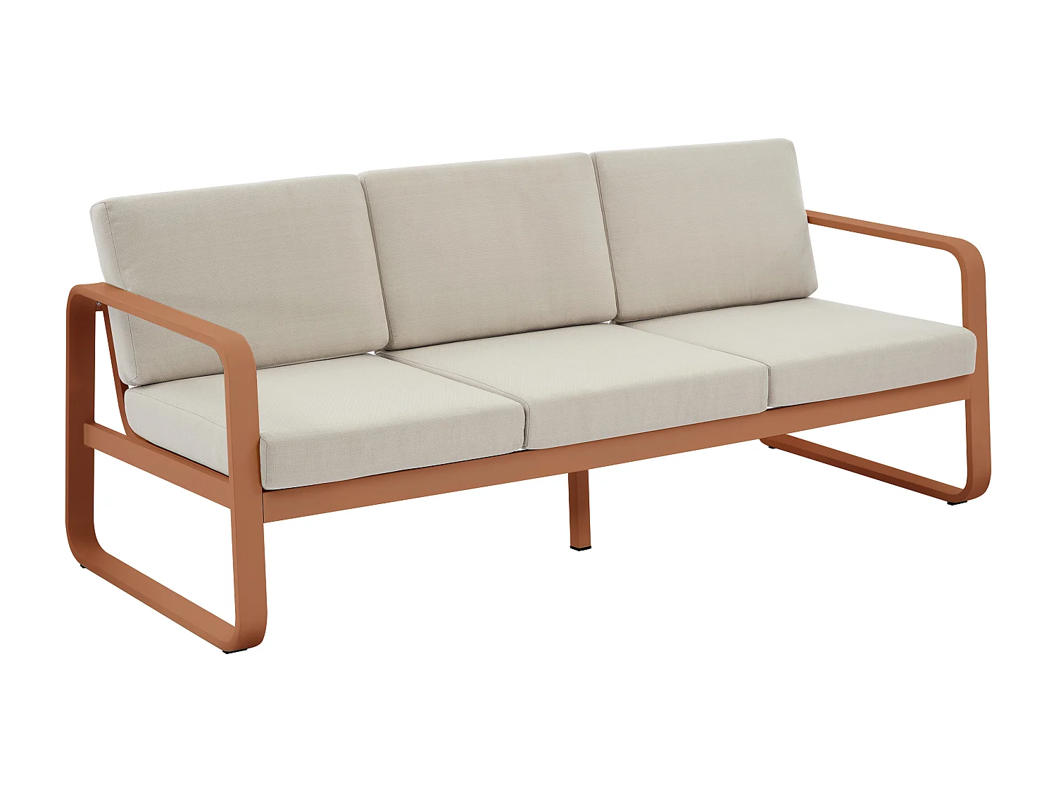 Salotto da giardino in alluminio: 1 divano 3 posti e 1 tavolino - Ramato con cuscini beige - LOMIA di MYLIA