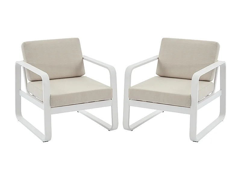 Poltrona da giardino in alluminio - Bianca con cuscini beige - Lotto di 2 - LOMIA di MYLIA