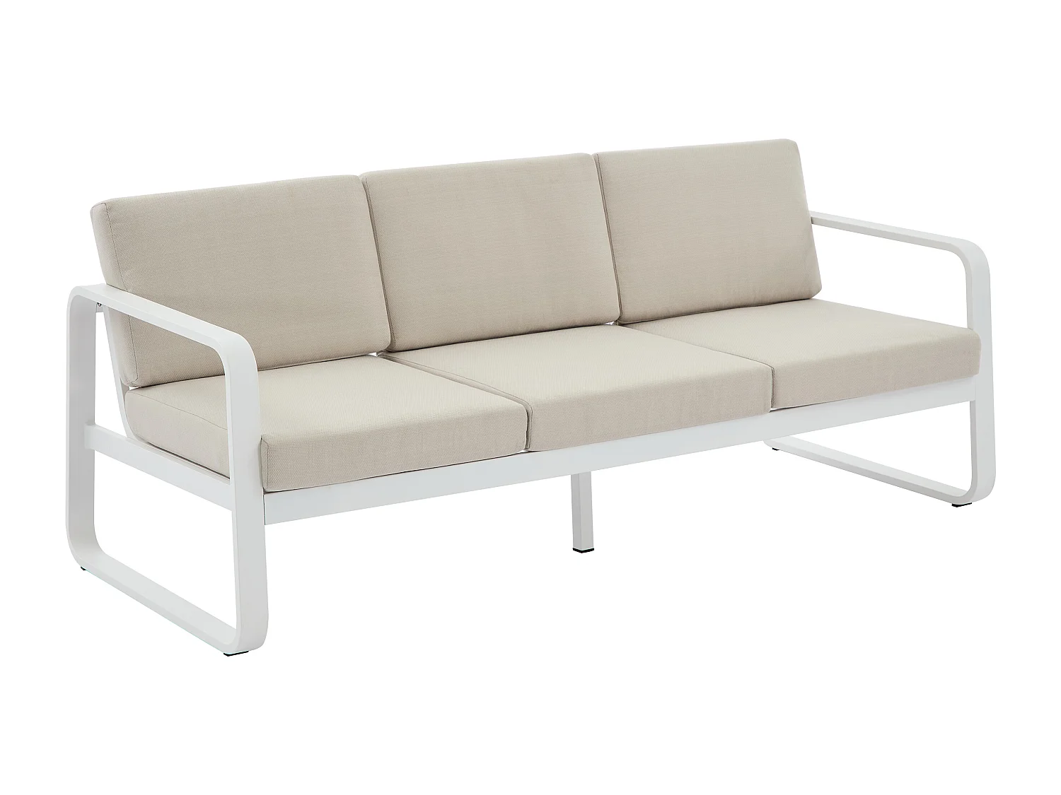 Salotto da giardino in alluminio: 1 divano 3 posti e 1 tavolino - Bianco con cuscini beige - LOMIA di MYLIA