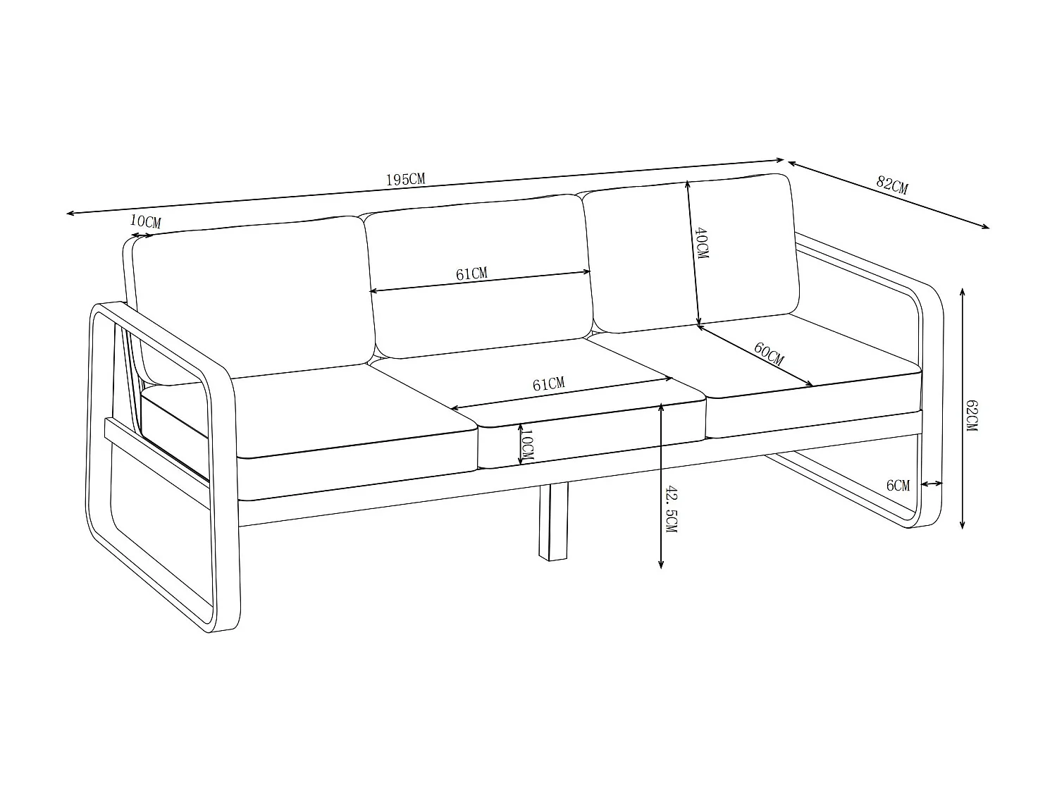 Salon de jardin en aluminium : 1 canapé 3 places et 1 table basse - Blanc avec coussins beiges - LOMIA de MYLIA