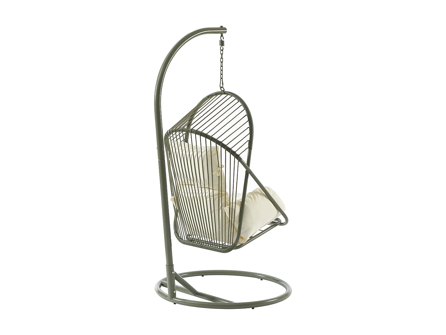 Fauteuil suspendu en résine tressée - Vert avec coussins blancs - LUTUS de MYLIA