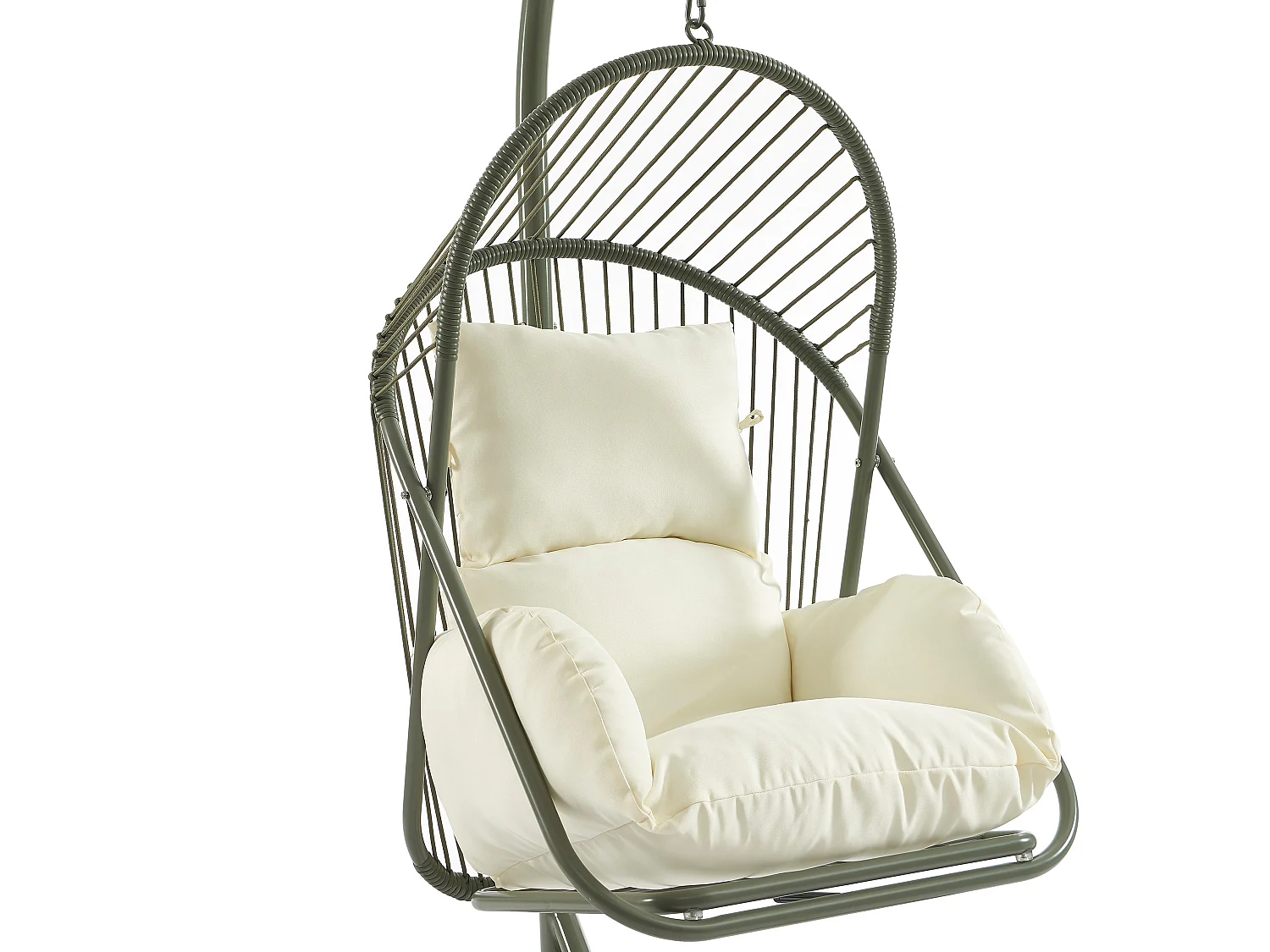 Fauteuil suspendu en résine tressée - Vert avec coussins blancs - LUTUS de MYLIA