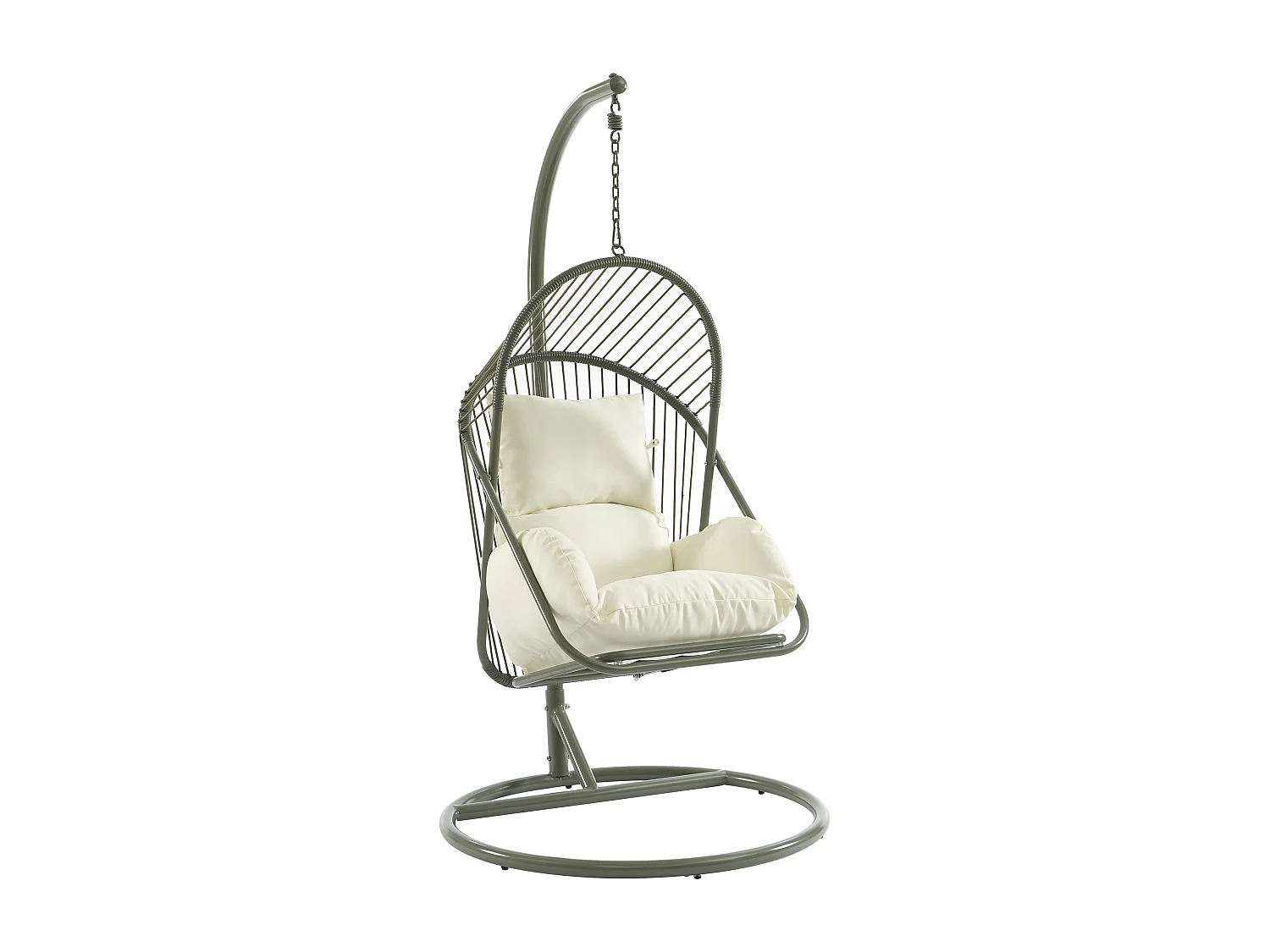 Fauteuil suspendu en résine tressée - Vert avec coussins blancs - LUTUS de MYLIA