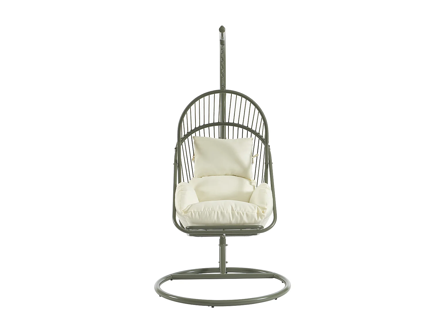 Fauteuil suspendu en résine tressée - Vert avec coussins blancs - LUTUS de MYLIA