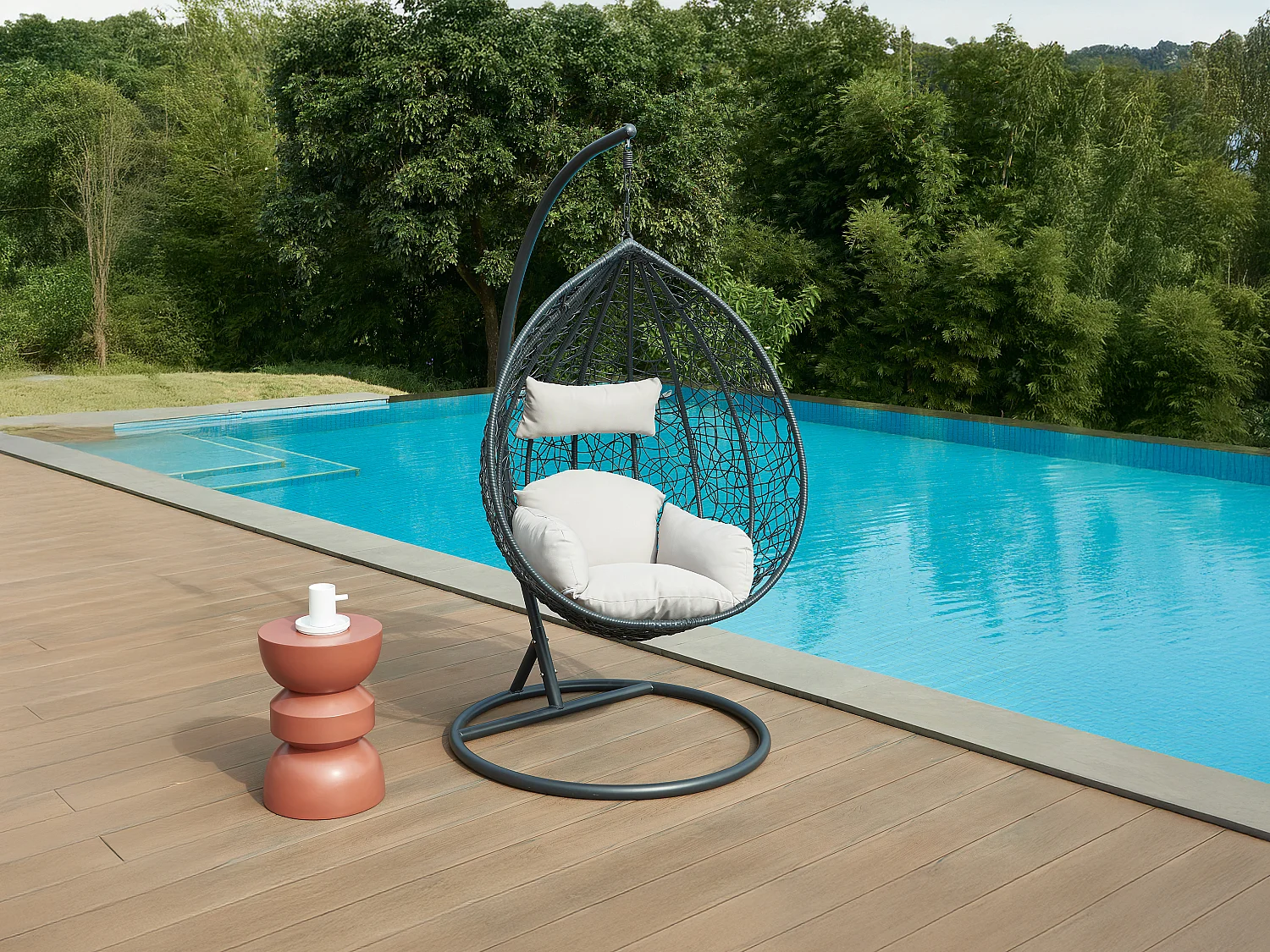 Fauteuil suspendu en résine tressée - Anthracite - CAMPLI de MYLIA