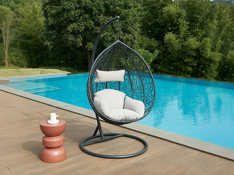 Fauteuil suspendu en résine tressée - Anthracite - CAMPLI de MYLIA