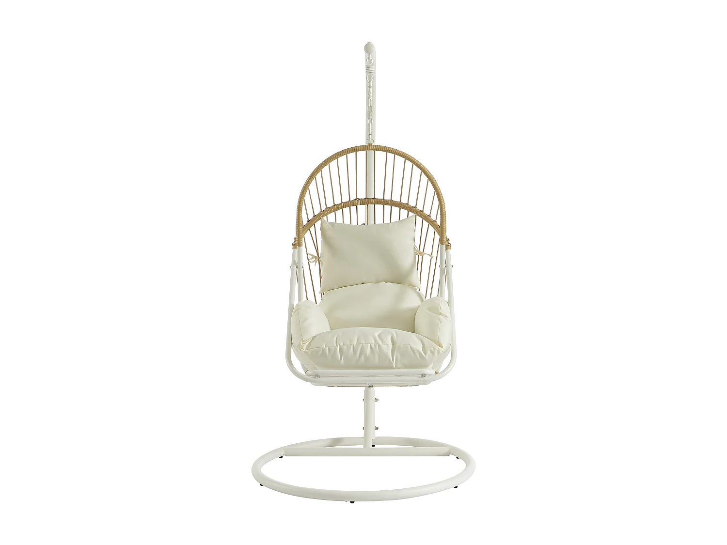 Fauteuil suspendu en résine tressée - Naturel clair avec coussins blancs - LUTUS de MYLIA