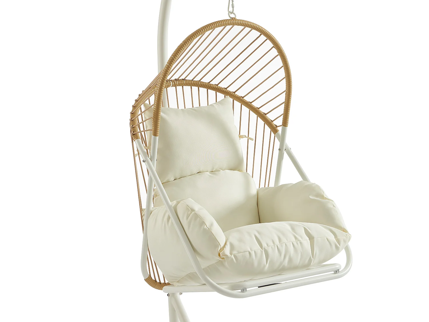 Fauteuil suspendu en résine tressée - Naturel clair avec coussins blancs - LUTUS de MYLIA