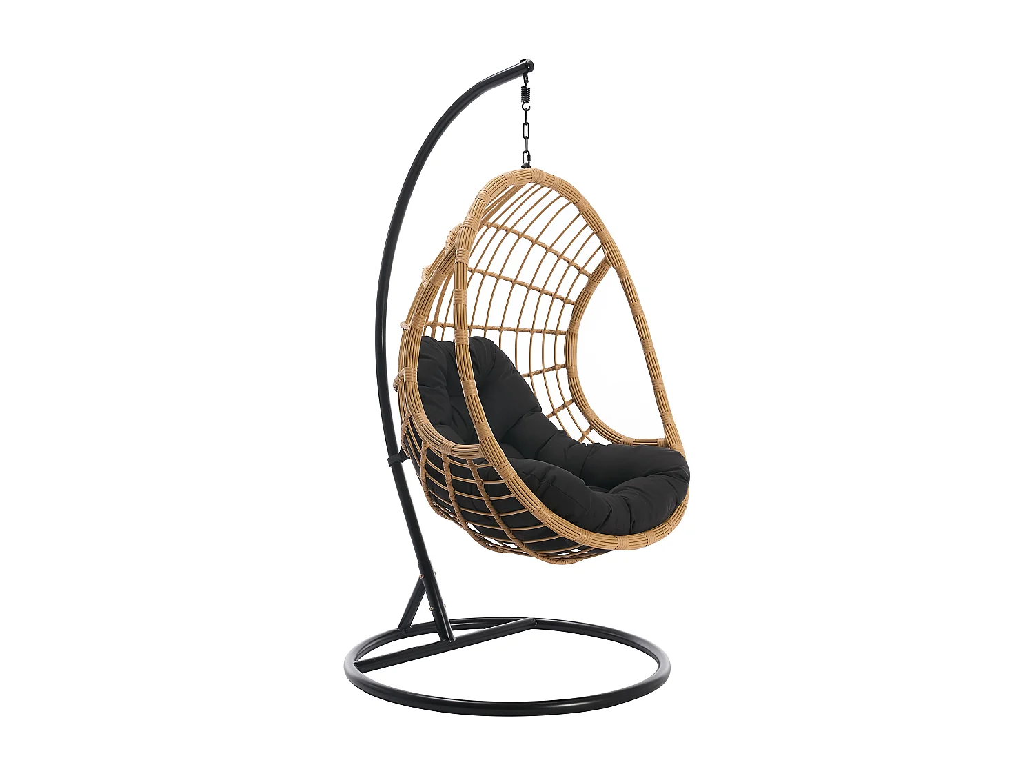 Fauteuil suspendu en résine tressée - Naturel clair avec coussin noir - ZALO de MYLIA