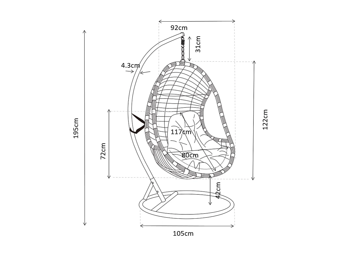 Fauteuil suspendu en résine tressée - Naturel clair avec coussin noir - ZALO de MYLIA