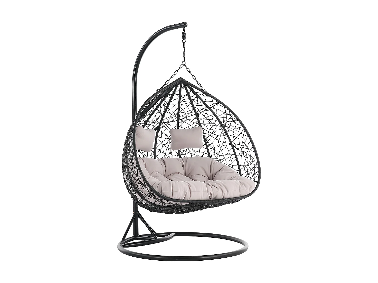 Fauteuil suspendu 2 places en résine tressée - Noir avec coussins gris - CAYAMBE de MYLIA