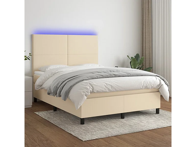 Boxspringbett mit Matratze & LED Creme 140x200 cm Stoff