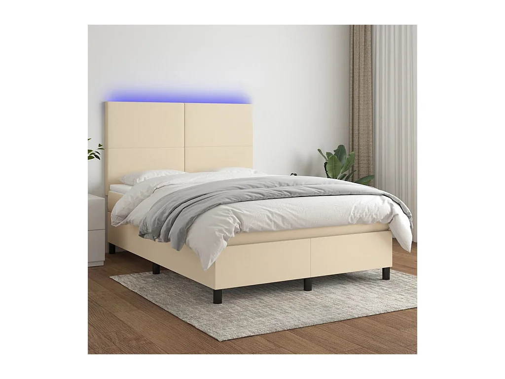 Sommier à lattes de lit et matelas et LED Crème 140x200cm Tissu