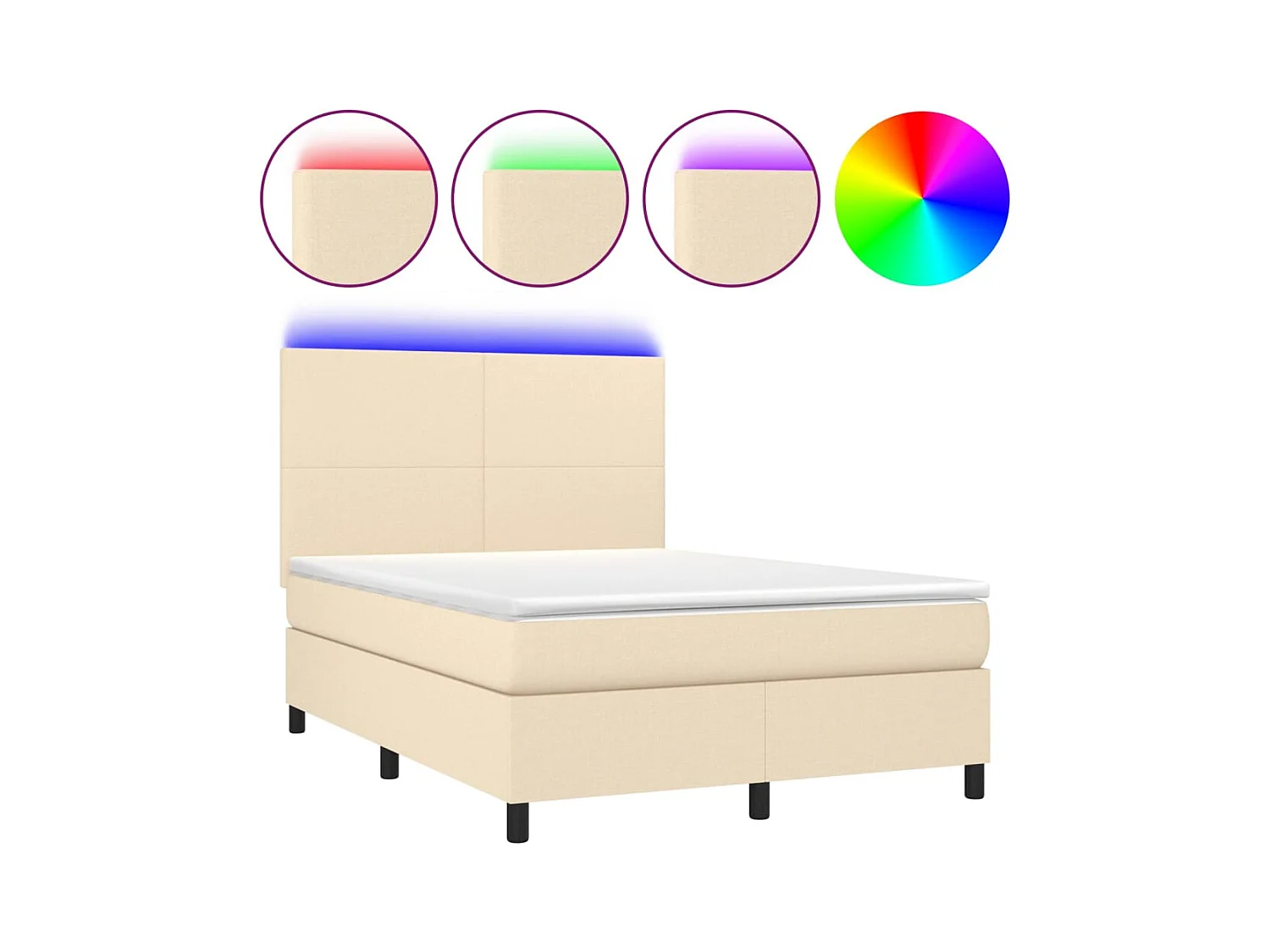 Sommier à lattes de lit et matelas et LED Crème 140x200cm Tissu