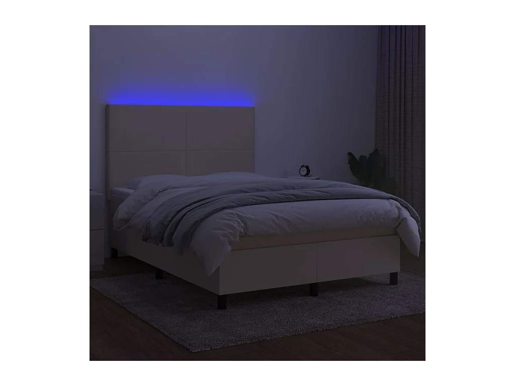 Sommier à lattes de lit et matelas et LED Crème 140x200cm Tissu