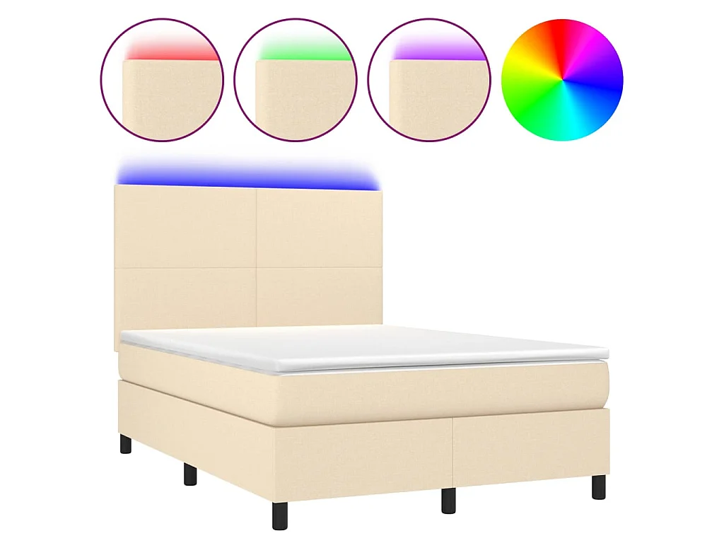 Boxspringbett mit Matratze & LED Creme 140x200 cm Stoff