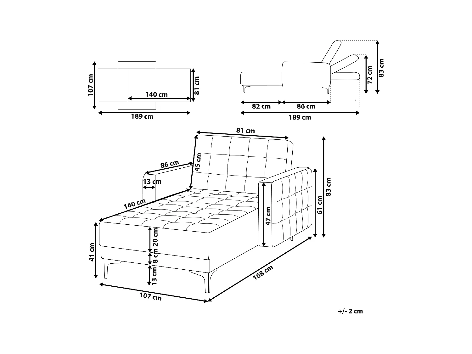 Chaiselongue Samt hell grau mit Schlaffunktion Metallgestell schwarz Aberdeen