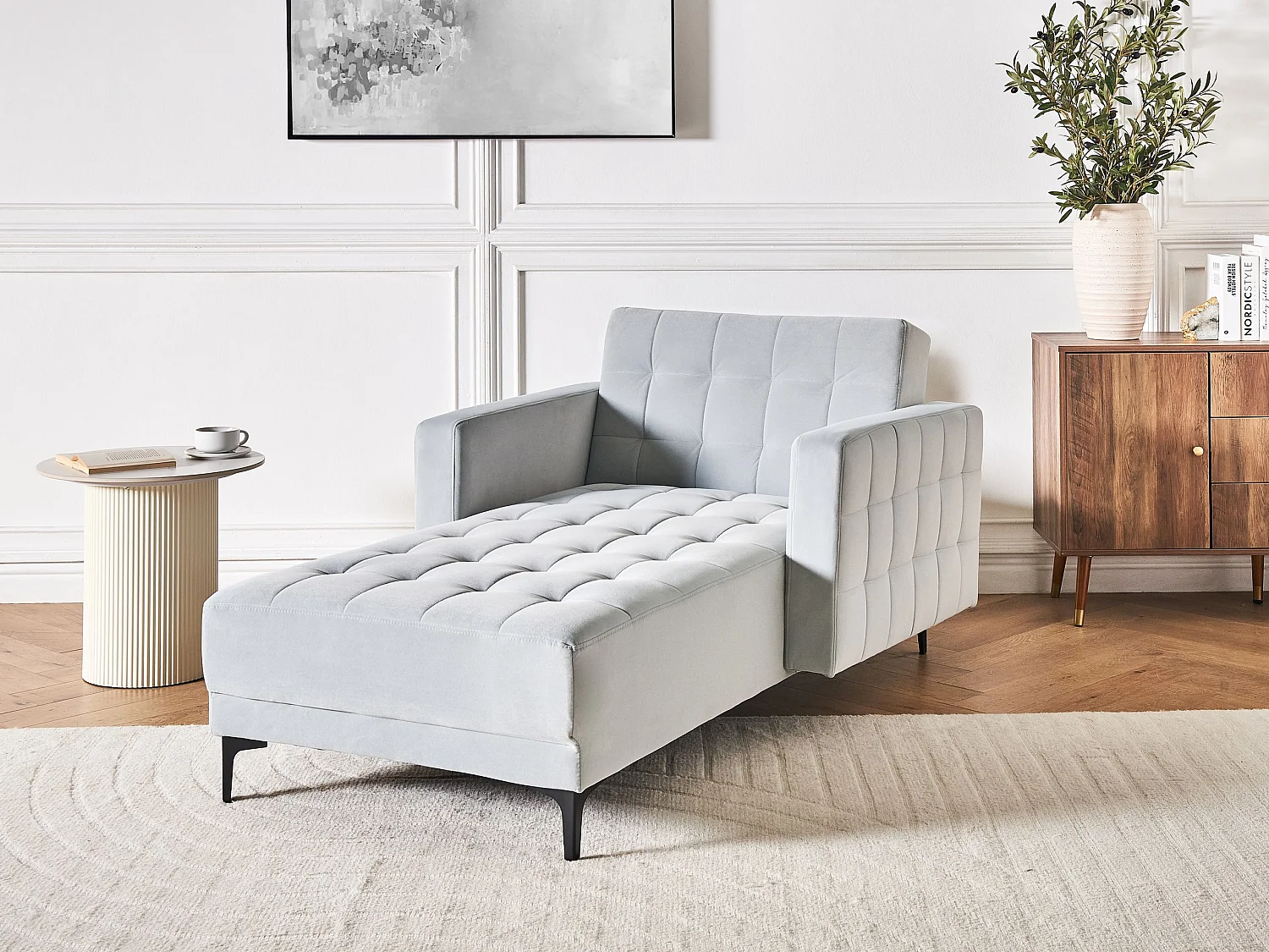 Chaise longue ABERDEEN Velours Gris clair