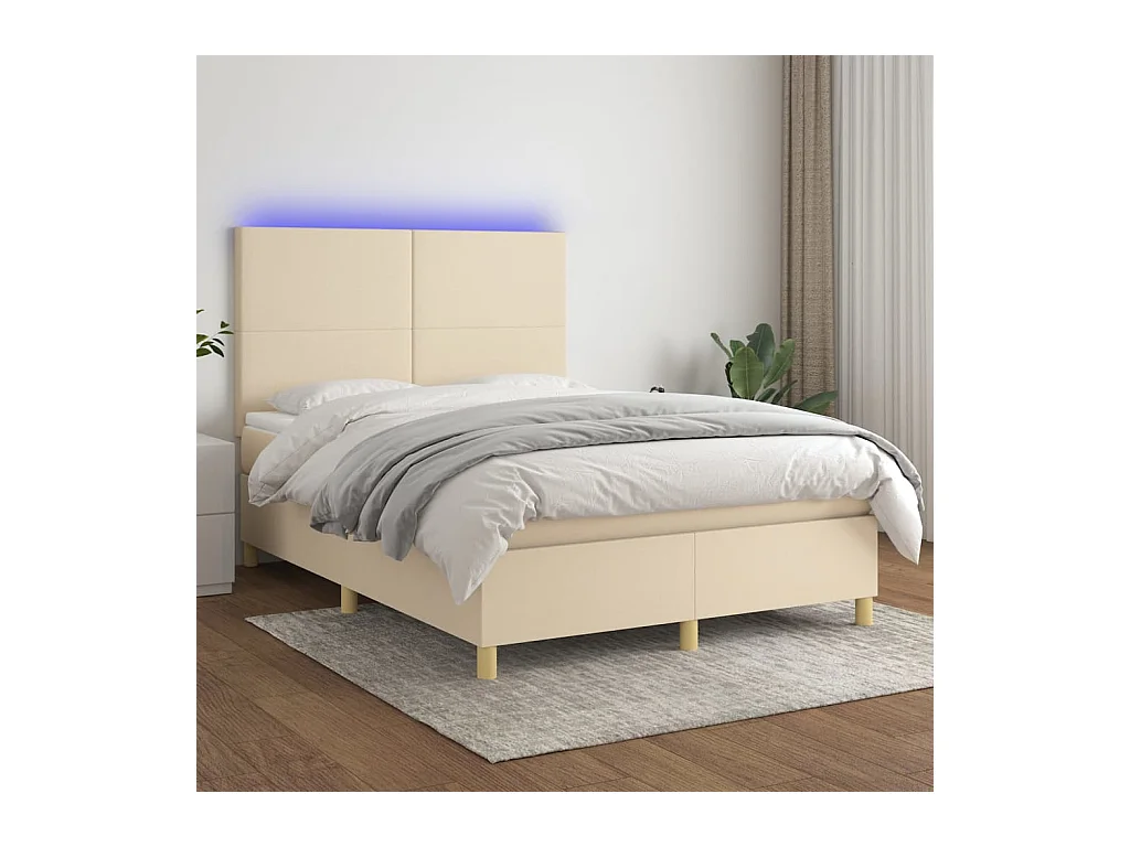 Sommier à lattes de lit avec matelas et LED Crème 140x200 cm