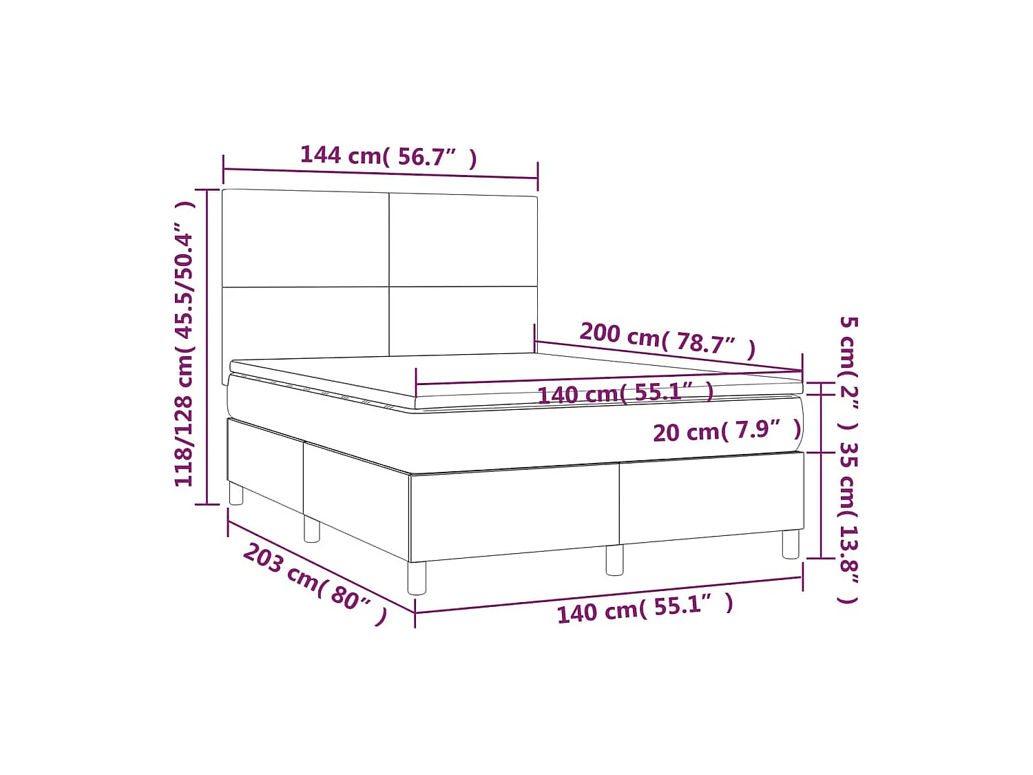 Boxspring met matras en LED stof crèmekleurig 140x200 cm