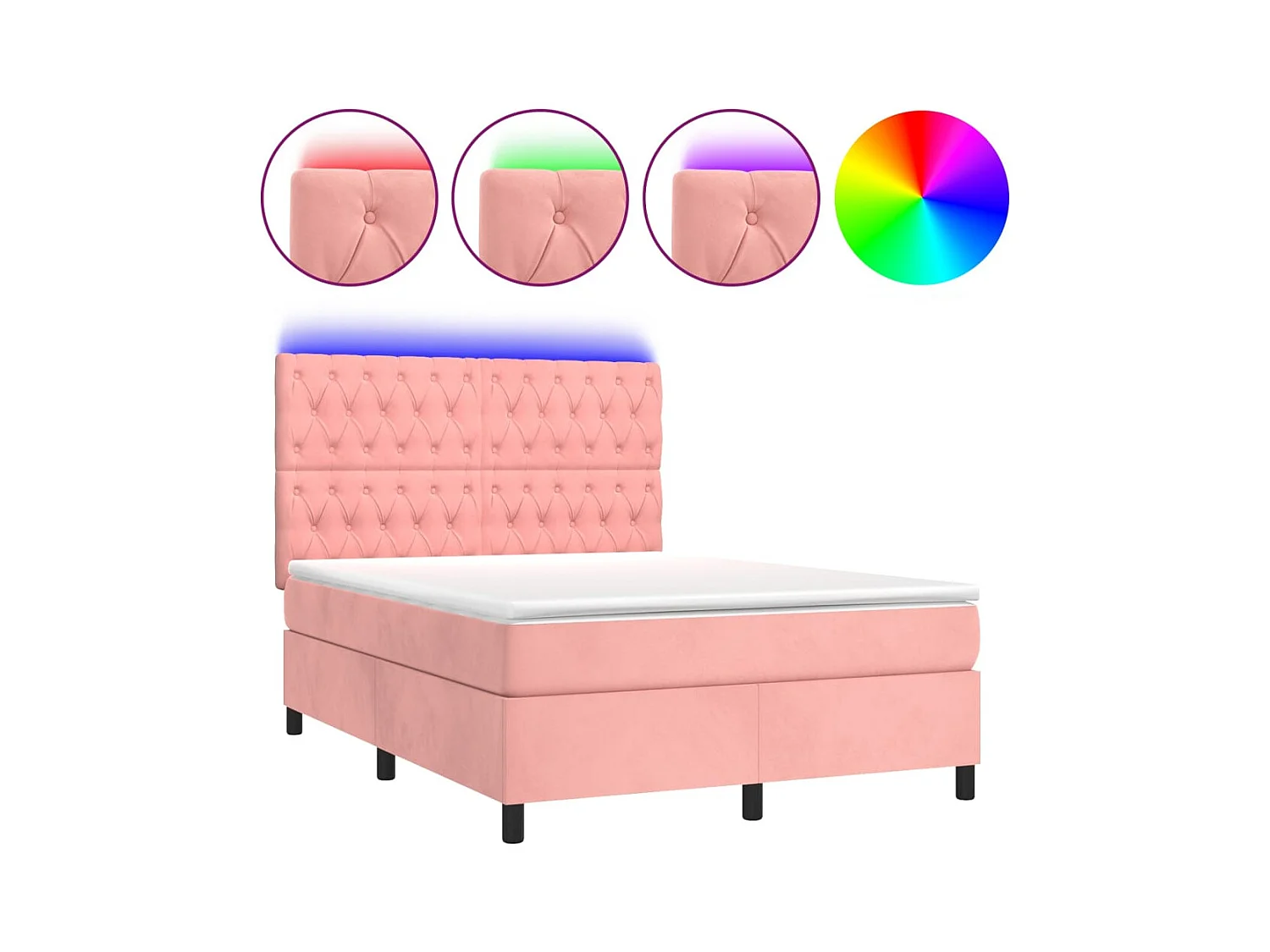 Sommier à lattes de lit matelas et LED Rose 140x200 cm Velours