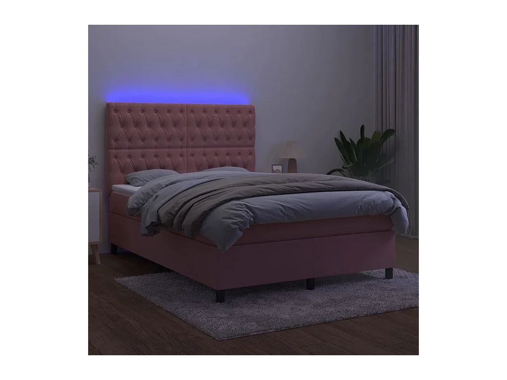 Sommier à lattes de lit matelas et LED Rose 140x200 cm Velours