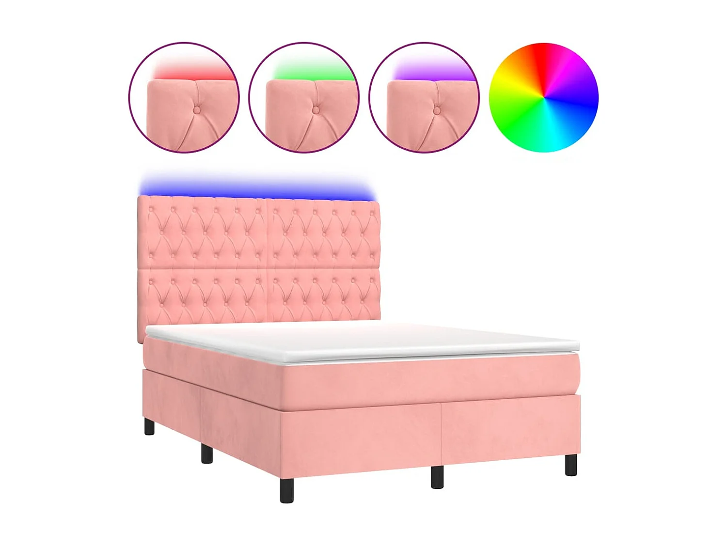 Cama box spring c/ colchão/LED 140x200 cm veludo rosa