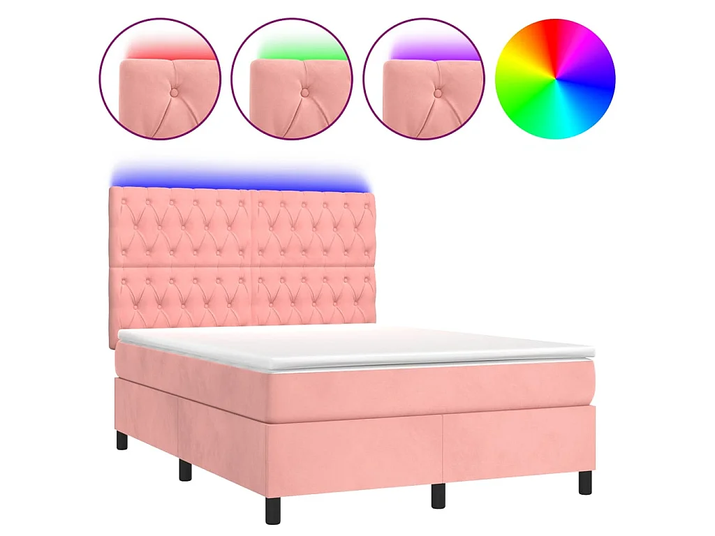 Boxspringbett mit Matratze & LED Rosa 140x200 cm Samt