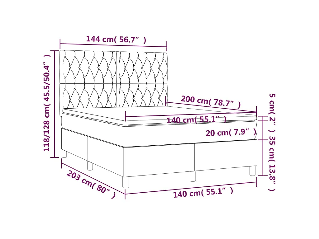 Boxspringbett mit Matratze & LED Rosa 140x200 cm Samt