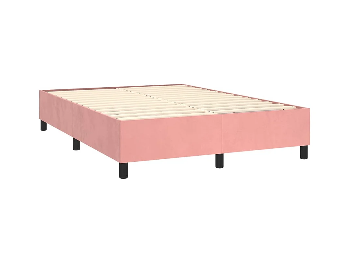 Cama box spring colchón y LED terciopelo rosa 140x190 cm