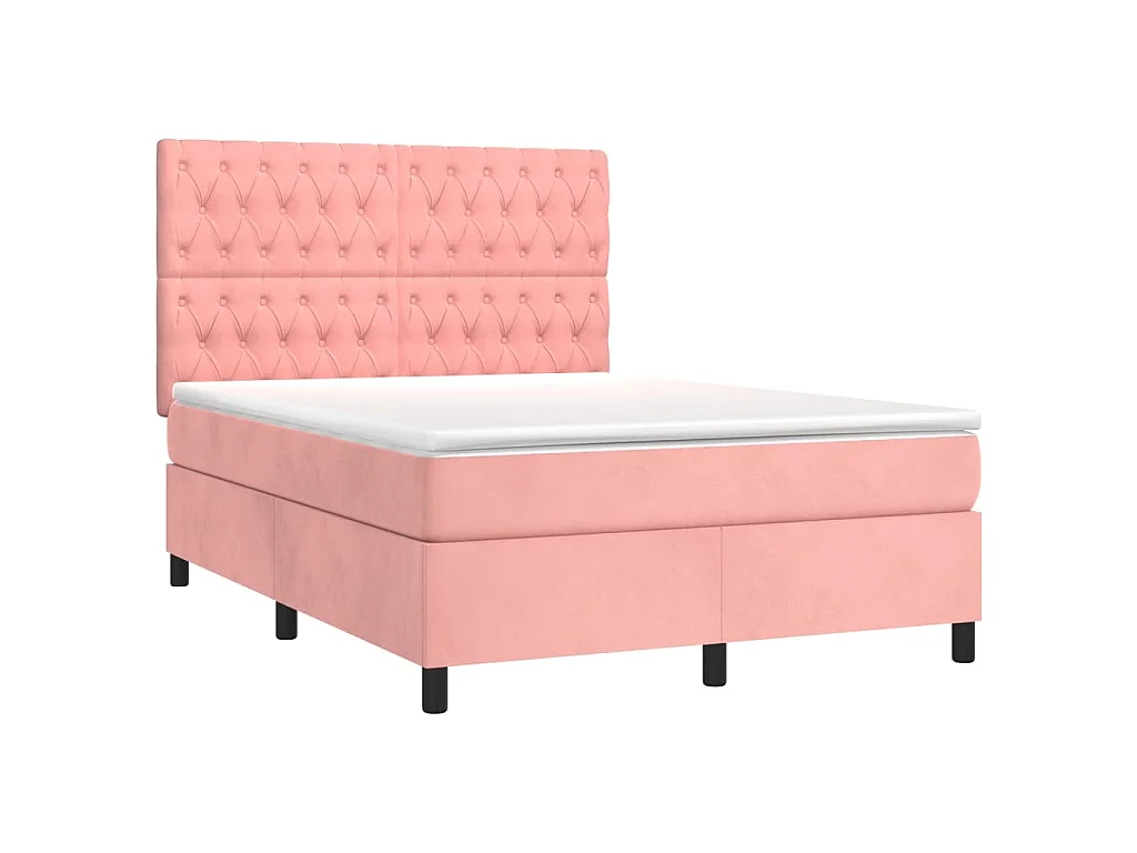 Sommier à lattes de lit matelas et LED Rose 140x190 cm Velours