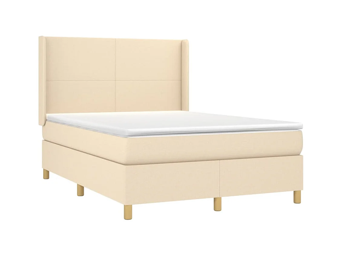 Cama box spring colchón y luces LED tela crema 140x200 cm