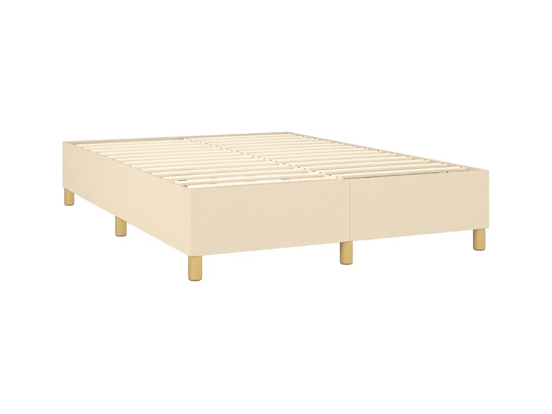 Cama box spring colchón y luces LED tela crema 140x200 cm