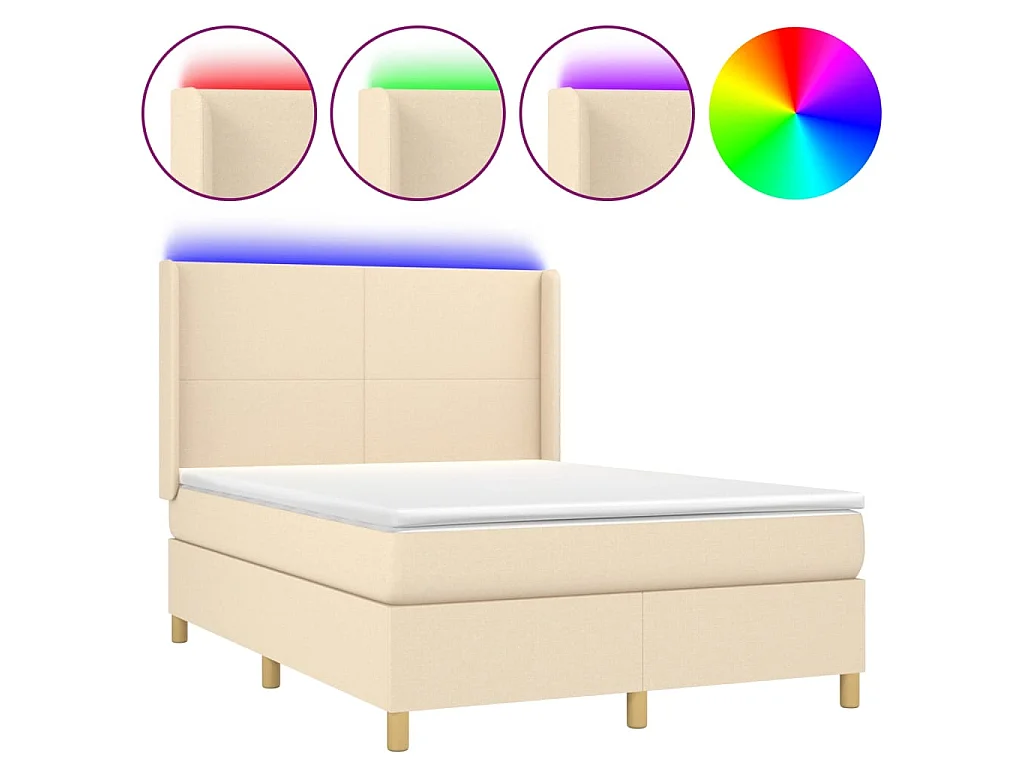 Boxspring met matras en LED stof crèmekleurig 140x200 cm