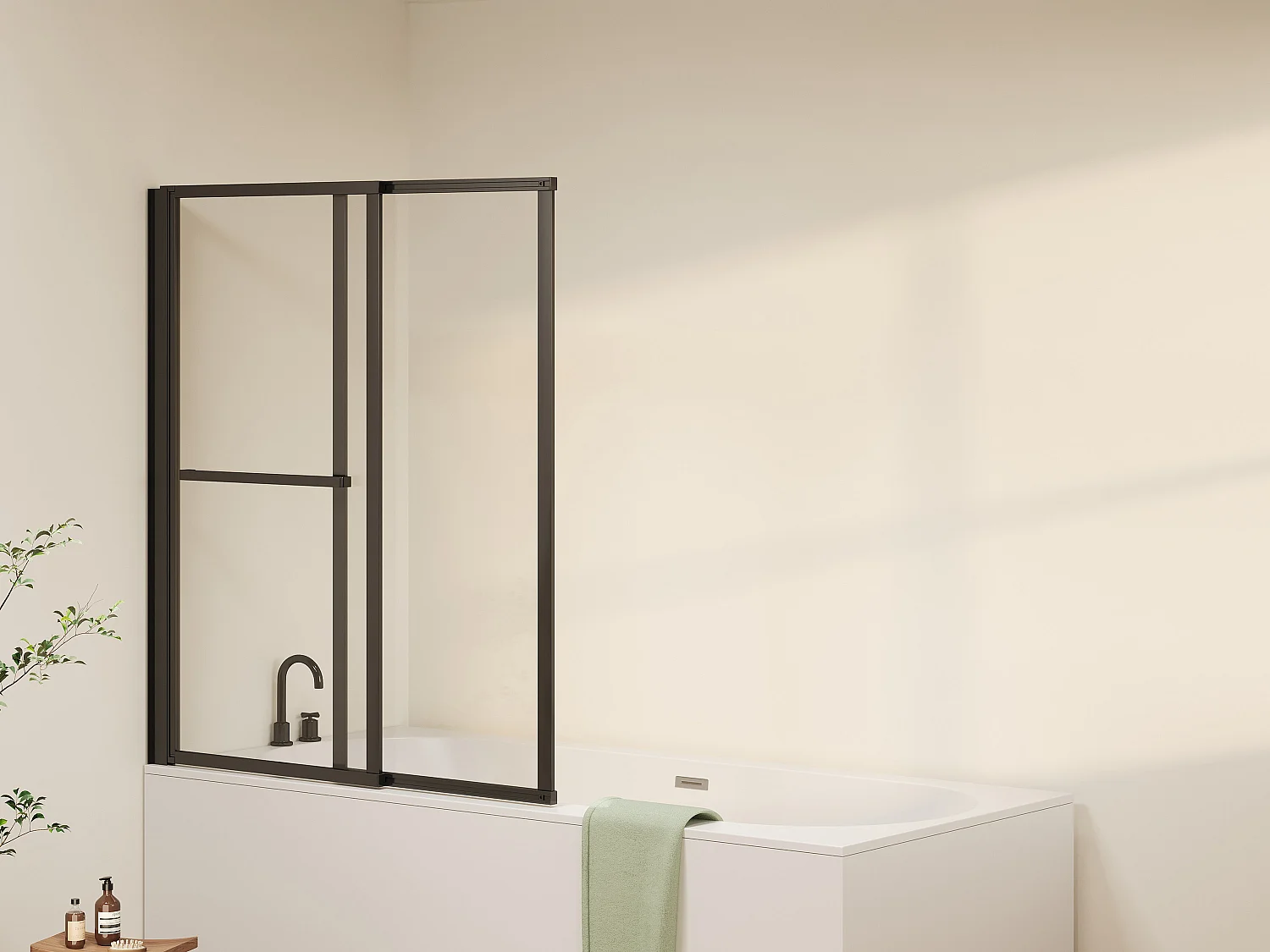 Pare baignoire pivotant et relevable avec porte serviette - Noir mat - 120 x 140 cm - VESLIRA