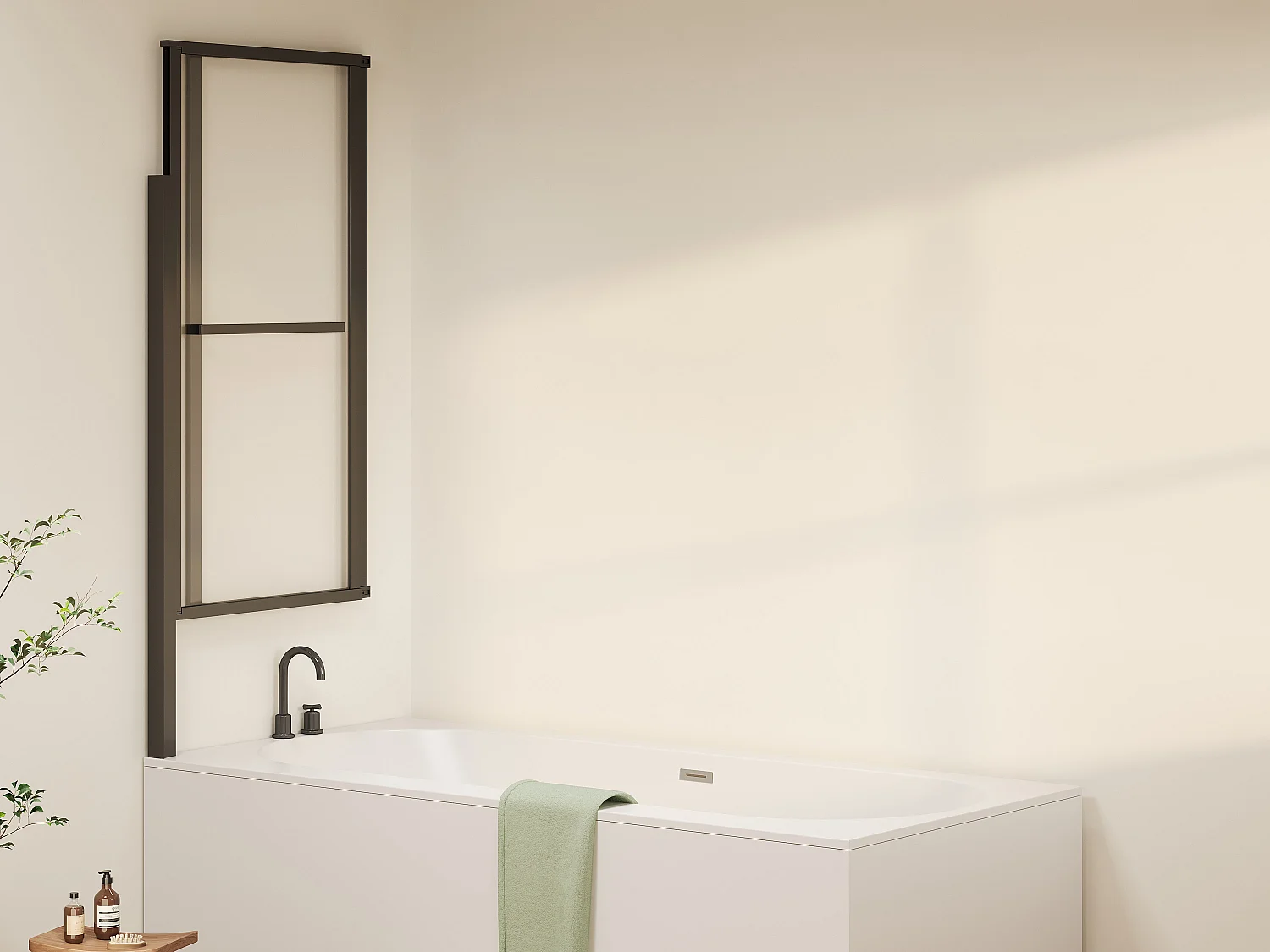 Pare baignoire pivotant et relevable avec porte serviette - Noir mat - 120 x 140 cm - VESLIRA