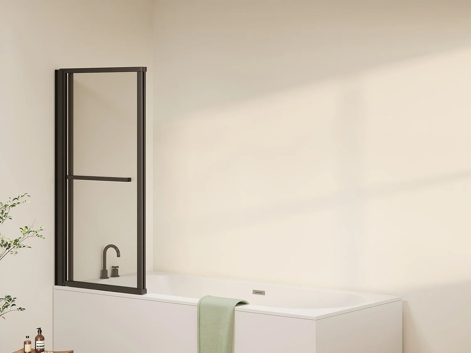 Pare baignoire pivotant et relevable avec porte serviette - Noir mat - 120 x 140 cm - VESLIRA