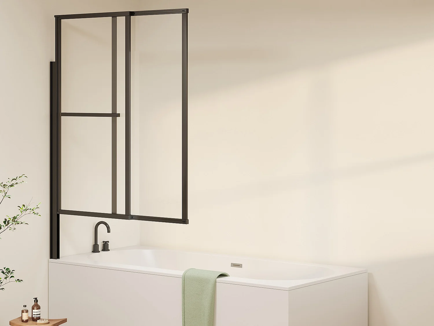 Pare baignoire pivotant et relevable avec porte serviette - Noir mat - 120 x 140 cm - VESLIRA