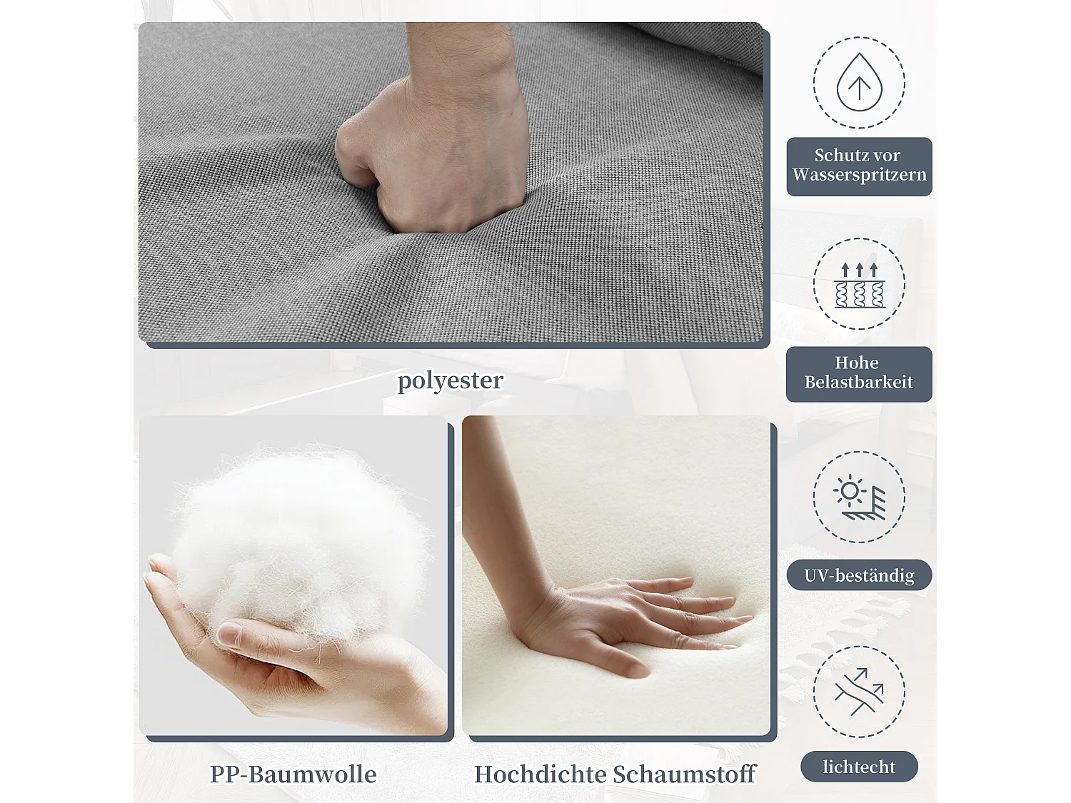 Tuinset voor 8 personen - 177 x 63 x 68 cm - 2 banken + 2 fauteuils + 4 salontafels + voetenbank - polyester - grijs