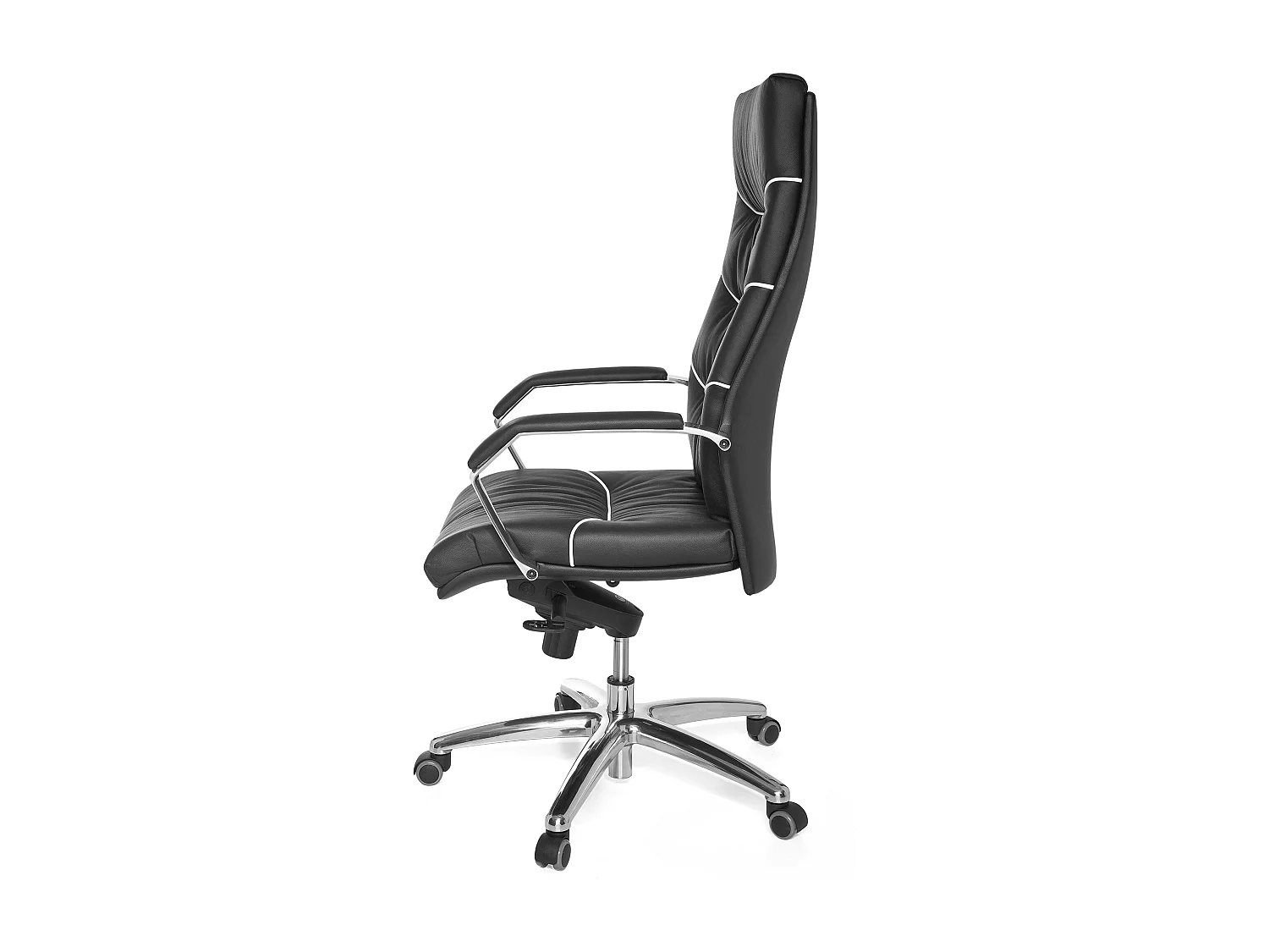 Bürostuhl Echt-Leder schwarz Schreibtischstuhl, Chefsessel mit Kopfstütze & Multiblockmechanik,