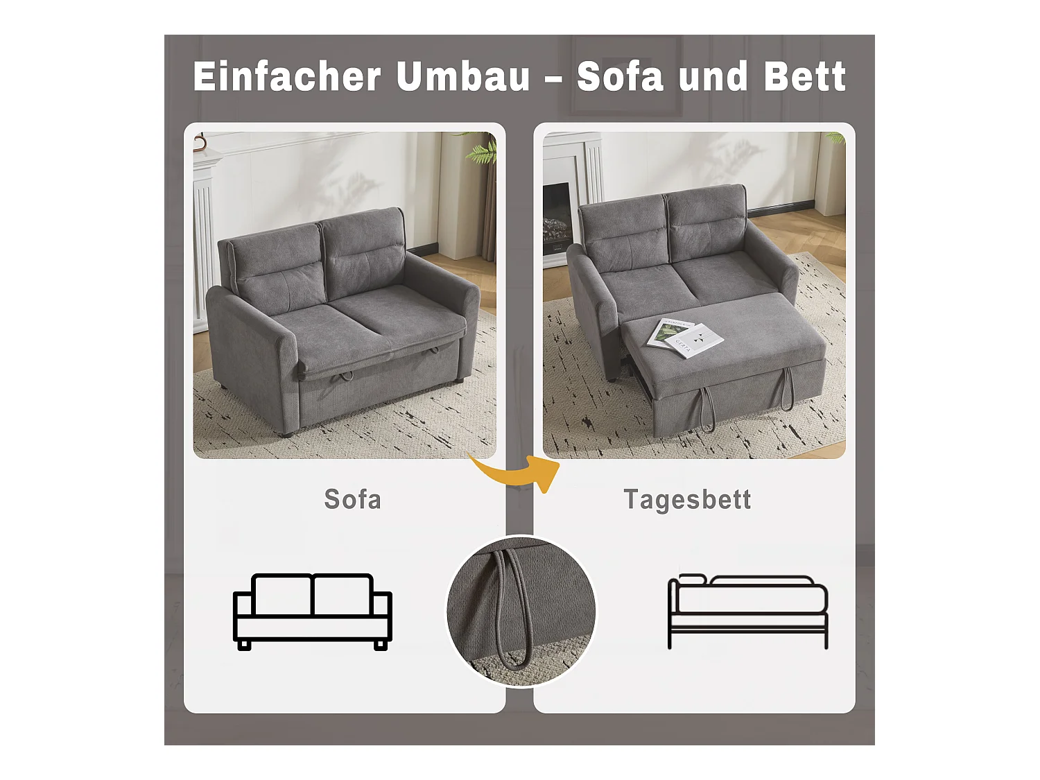 Canapé 2 places - 127 x 90 x 87 cm - Canapé-lit gigogne + Dossier réglable + coussins - velours - gris