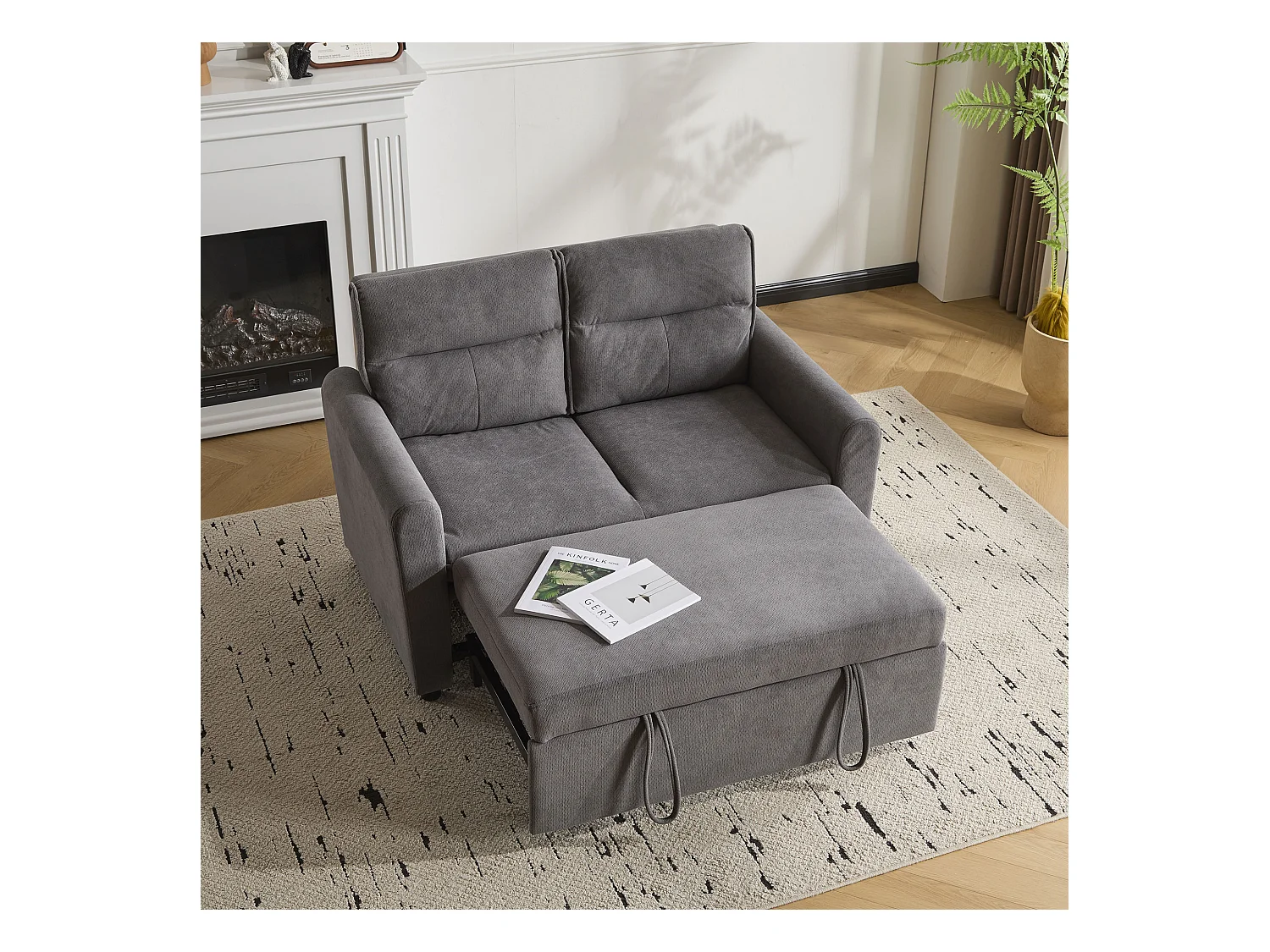 Canapé 2 places - 127 x 90 x 87 cm - Canapé-lit gigogne + Dossier réglable + coussins - velours - gris