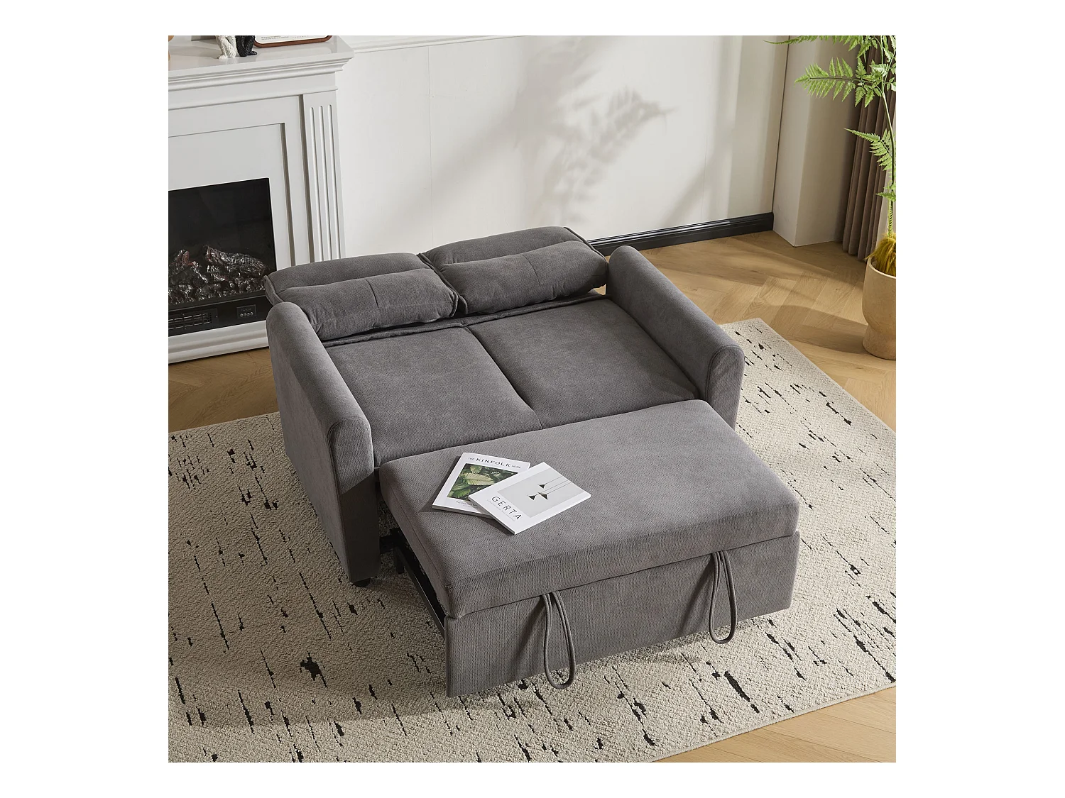 Canapé 2 places - 127 x 90 x 87 cm - Canapé-lit gigogne + Dossier réglable + coussins - velours - gris